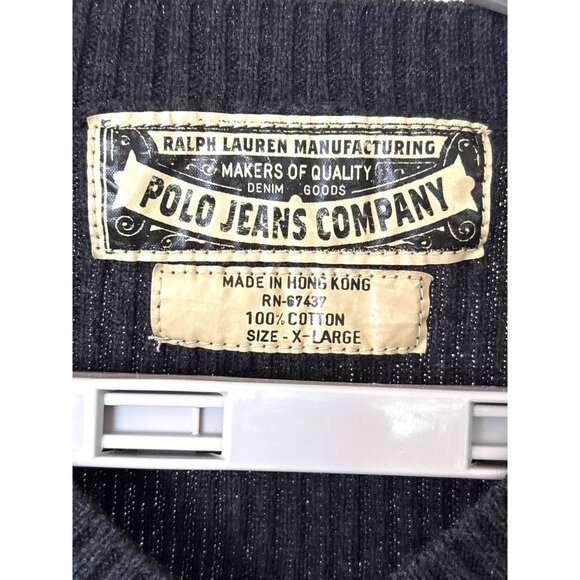 Polo Jeans Company Mens Size XL Cotton Ribbeds Knit Stretch Gray Sweater V-Neck - Picture 6 of 8